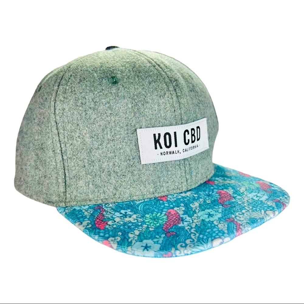 Grassroots KOI CBD Norwalk CA Snap Back Hat Gray Blue Brim Pink Fish L/XL
